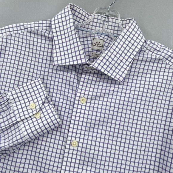 Peter Millar Other - Peter Millar Dress Shirt Mens 17 Long Purple Grid Check Button Up Nanoluxe Dress